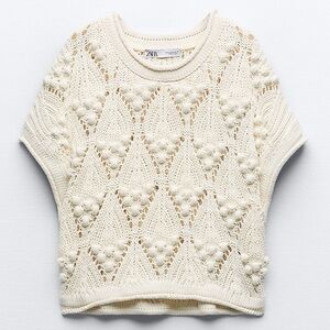 Zara NWT Ball Trim Textured Knit Top size L